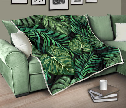 Green Fresh Tropical Palm Leaves Premium Quilt-JTAMIGO.COM