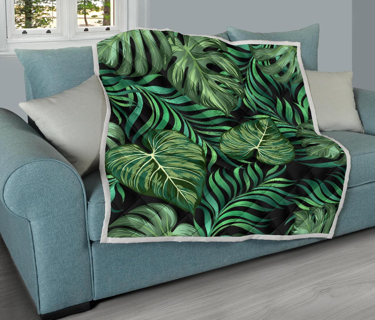 Green Fresh Tropical Palm Leaves Premium Quilt-JTAMIGO.COM
