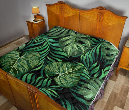 Green Fresh Tropical Palm Leaves Premium Quilt-JTAMIGO.COM