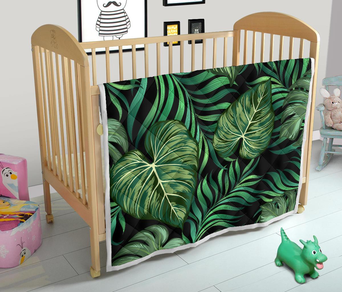 Green Fresh Tropical Palm Leaves Premium Quilt-JTAMIGO.COM
