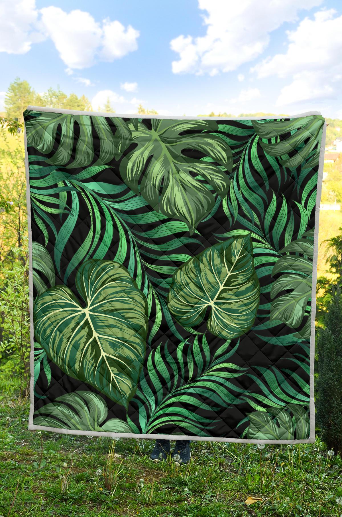 Green Fresh Tropical Palm Leaves Premium Quilt-JTAMIGO.COM