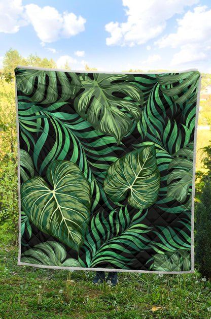 Green Fresh Tropical Palm Leaves Premium Quilt-JTAMIGO.COM