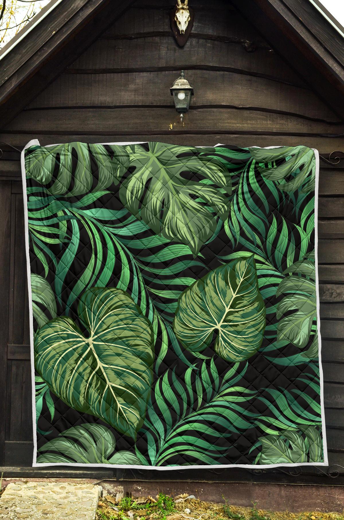 Green Fresh Tropical Palm Leaves Premium Quilt-JTAMIGO.COM