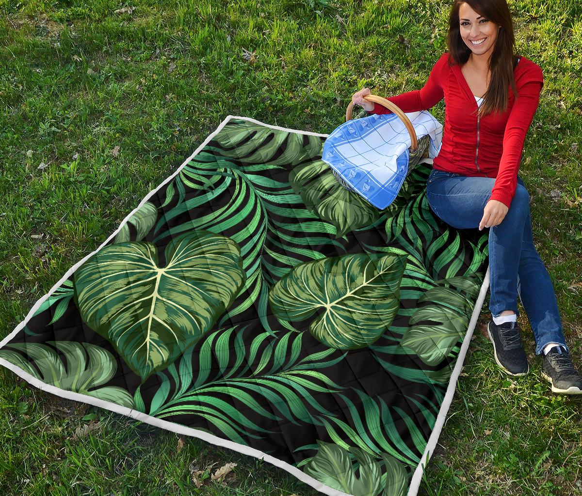 Green Fresh Tropical Palm Leaves Premium Quilt-JTAMIGO.COM
