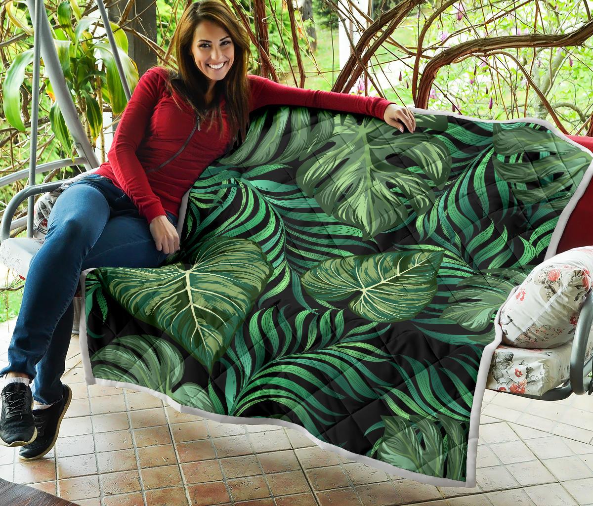 Green Fresh Tropical Palm Leaves Premium Quilt-JTAMIGO.COM