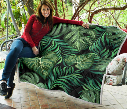 Green Fresh Tropical Palm Leaves Premium Quilt-JTAMIGO.COM