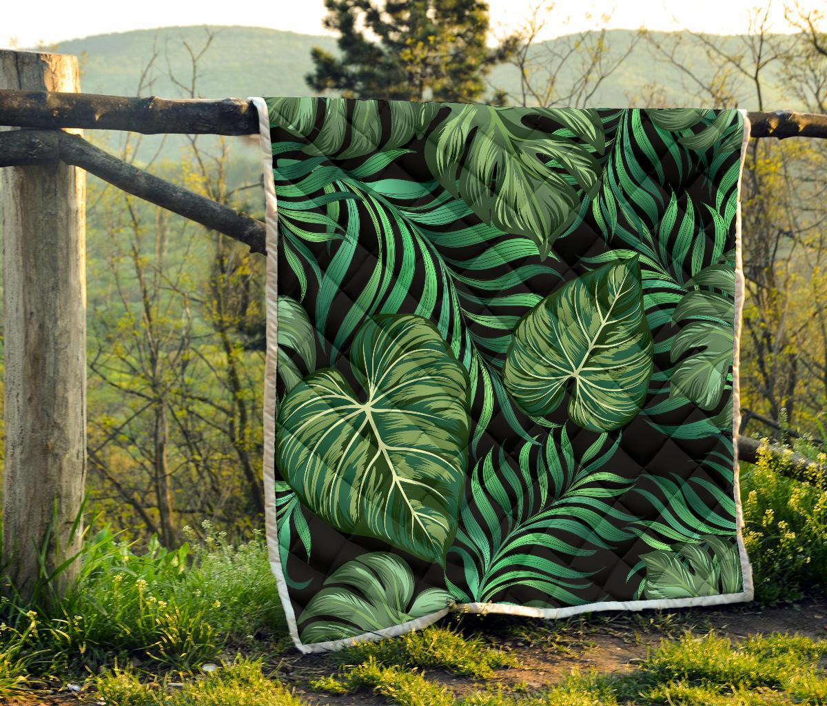 Green Fresh Tropical Palm Leaves Premium Quilt-JTAMIGO.COM
