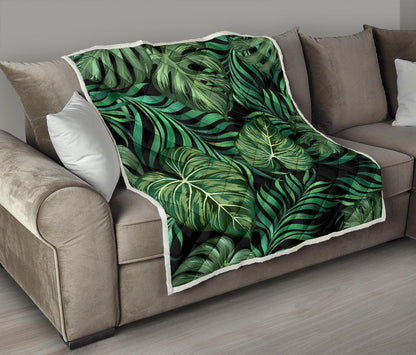Green Fresh Tropical Palm Leaves Premium Quilt-JTAMIGO.COM