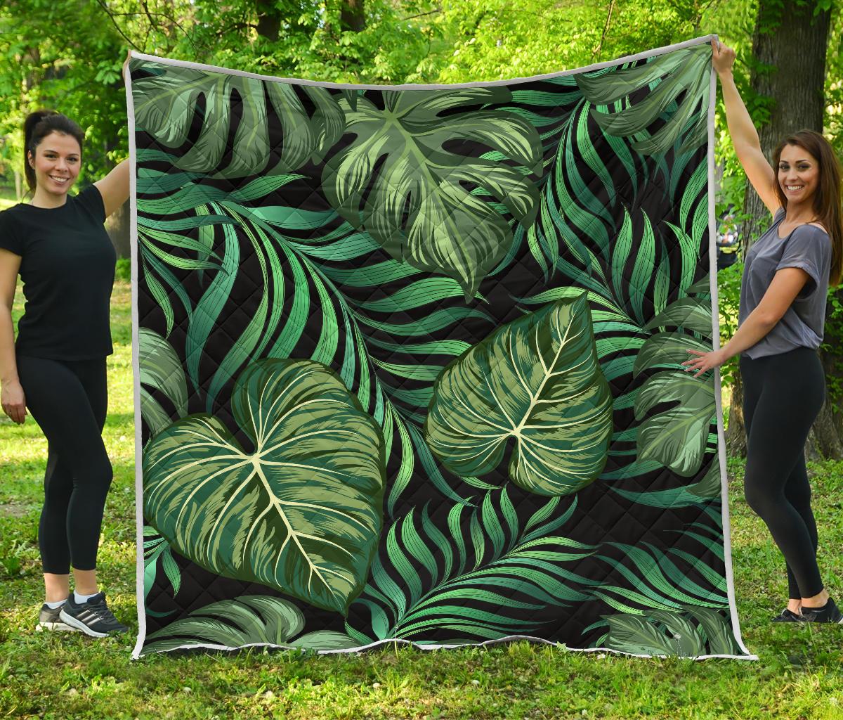 Green Fresh Tropical Palm Leaves Premium Quilt-JTAMIGO.COM