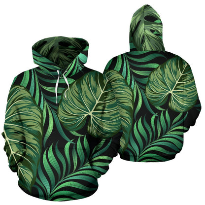 Green Fresh Tropical Palm Leaves Pullover Hoodie