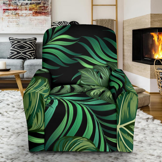 Green Fresh Tropical Palm Leaves Single Sofa Slipcover -JTAMIGO.COM