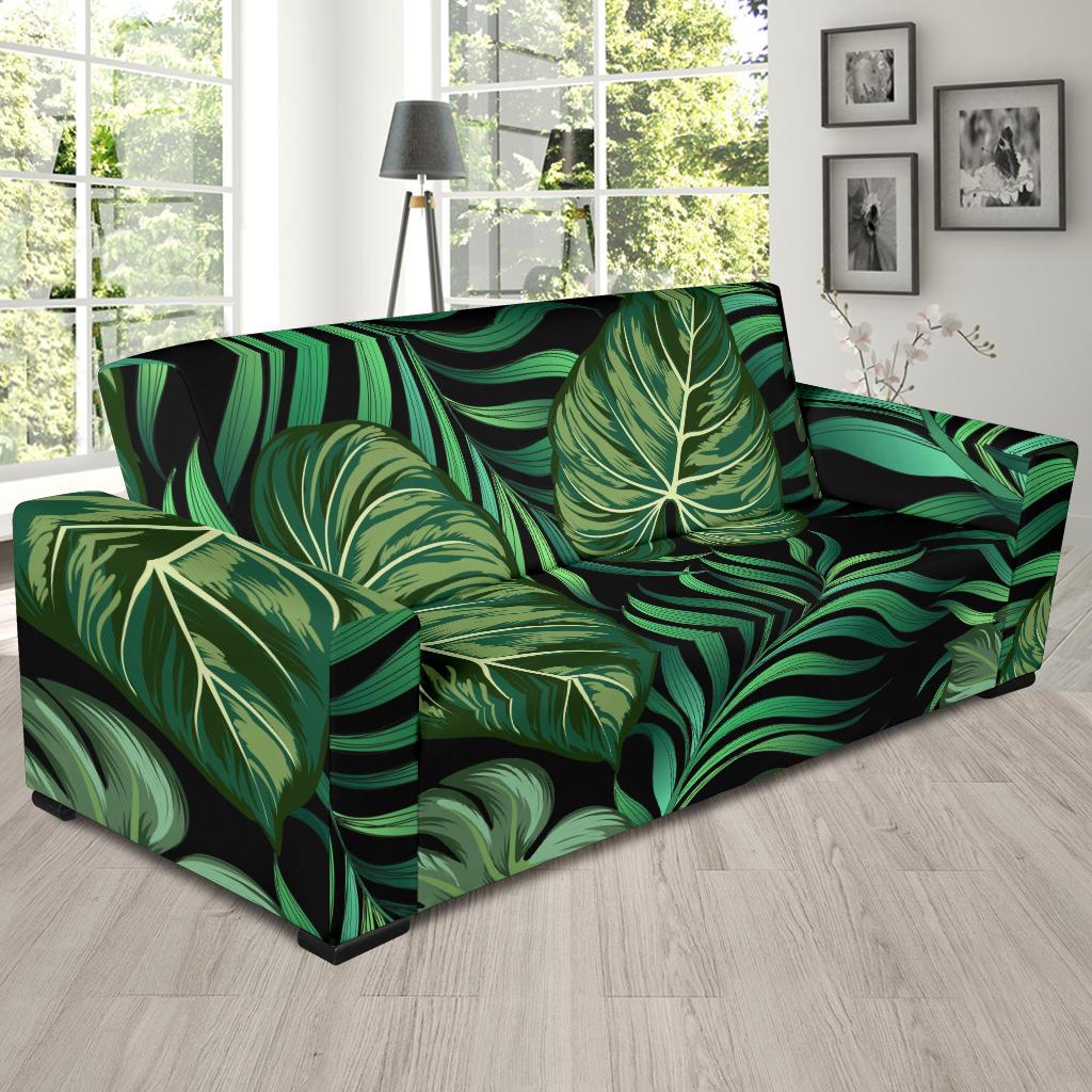 Green Fresh Tropical Palm Leaves Sofa Slipcover-JTAMIGO.COM