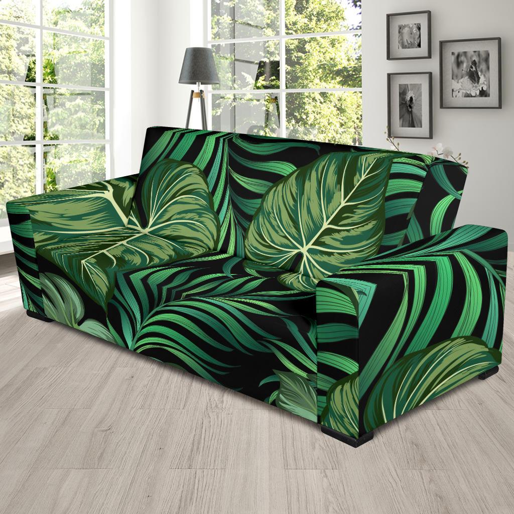 Green Fresh Tropical Palm Leaves Sofa Slipcover-JTAMIGO.COM
