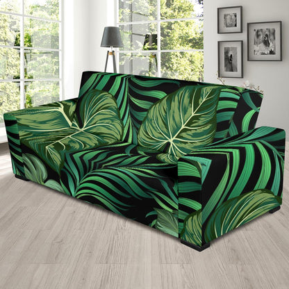Green Fresh Tropical Palm Leaves Sofa Slipcover-JTAMIGO.COM