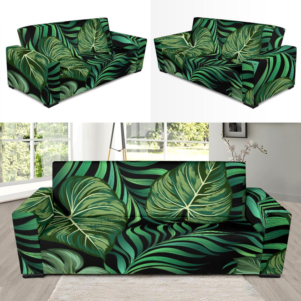 Green Fresh Tropical Palm Leaves Sofa Slipcover-JTAMIGO.COM