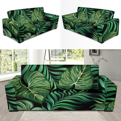 Green Fresh Tropical Palm Leaves Sofa Slipcover-JTAMIGO.COM