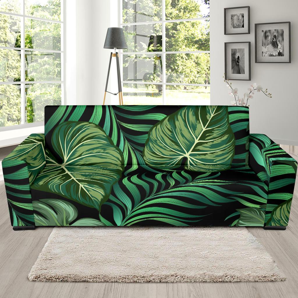Green Fresh Tropical Palm Leaves Sofa Slipcover-JTAMIGO.COM