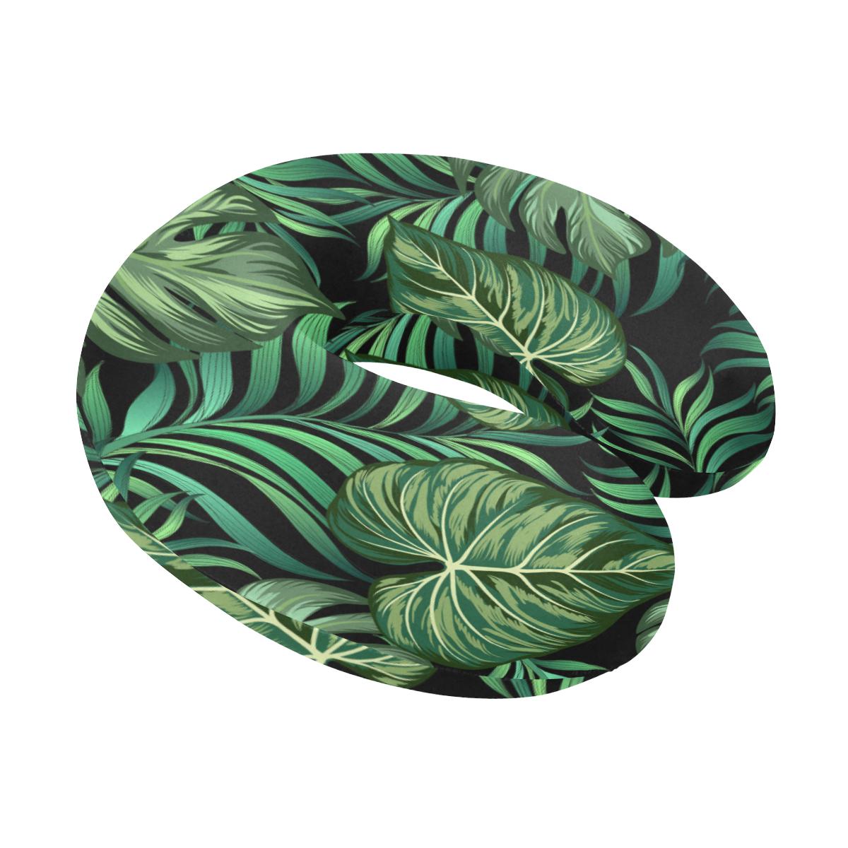 Green Fresh Tropical Palm Leaves U-Shaped Travel Neck Pillow-JTAMIGO.COM