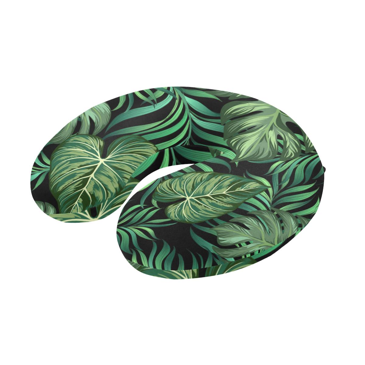 Green Fresh Tropical Palm Leaves U-Shaped Travel Neck Pillow-JTAMIGO.COM
