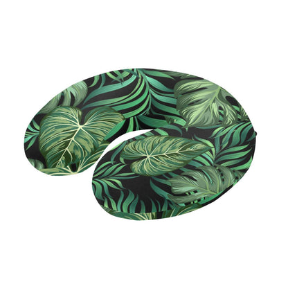 Green Fresh Tropical Palm Leaves U-Shaped Travel Neck Pillow-JTAMIGO.COM