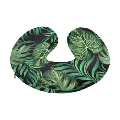 Green Fresh Tropical Palm Leaves U-Shaped Travel Neck Pillow-JTAMIGO.COM