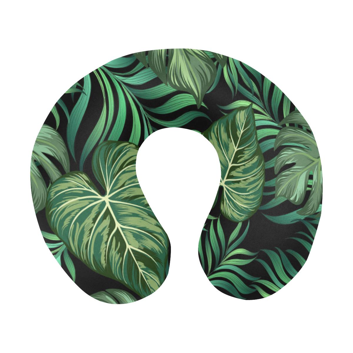 Green Fresh Tropical Palm Leaves U-Shaped Travel Neck Pillow-JTAMIGO.COM