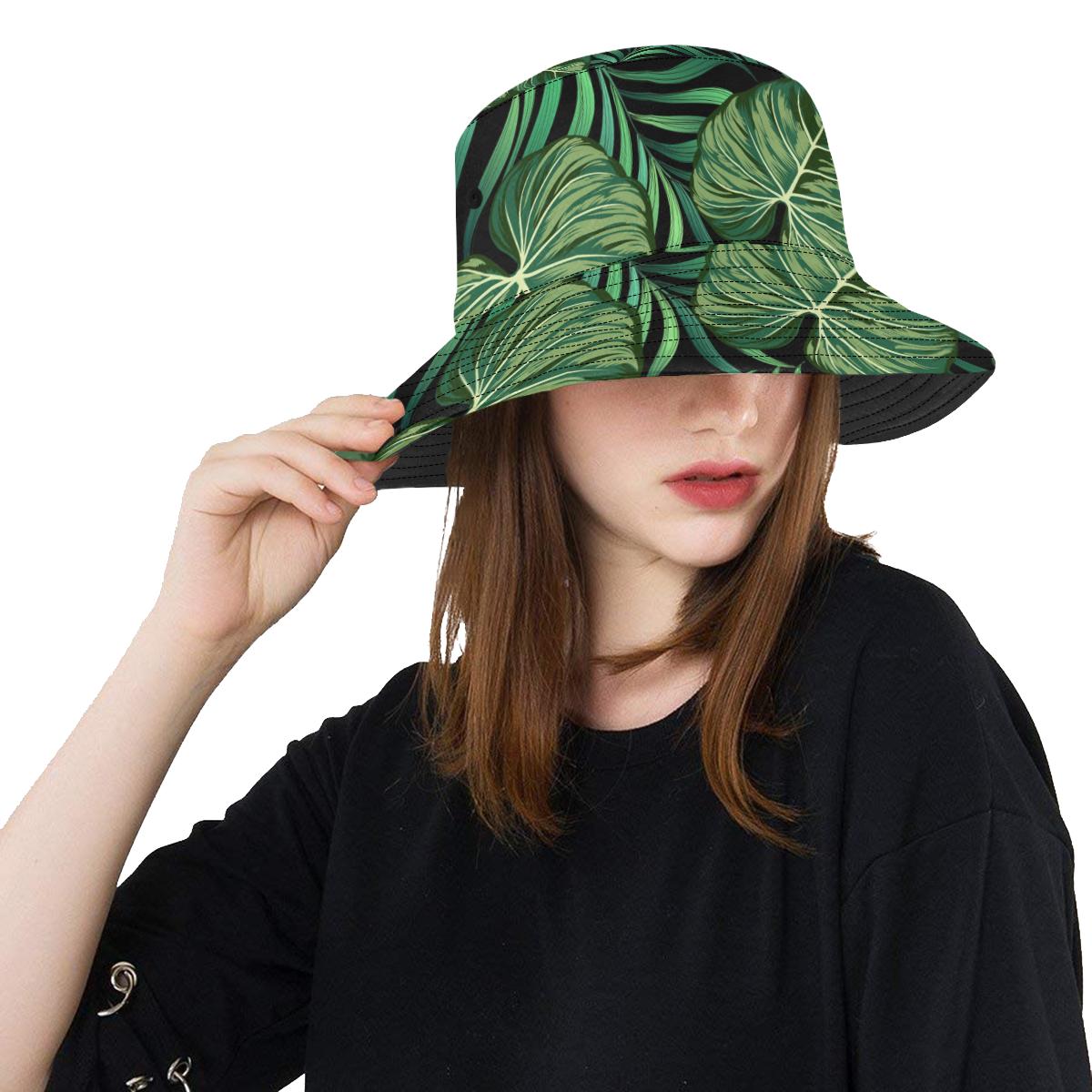 Green Fresh Tropical Palm Leaves Unisex Bucket Hat