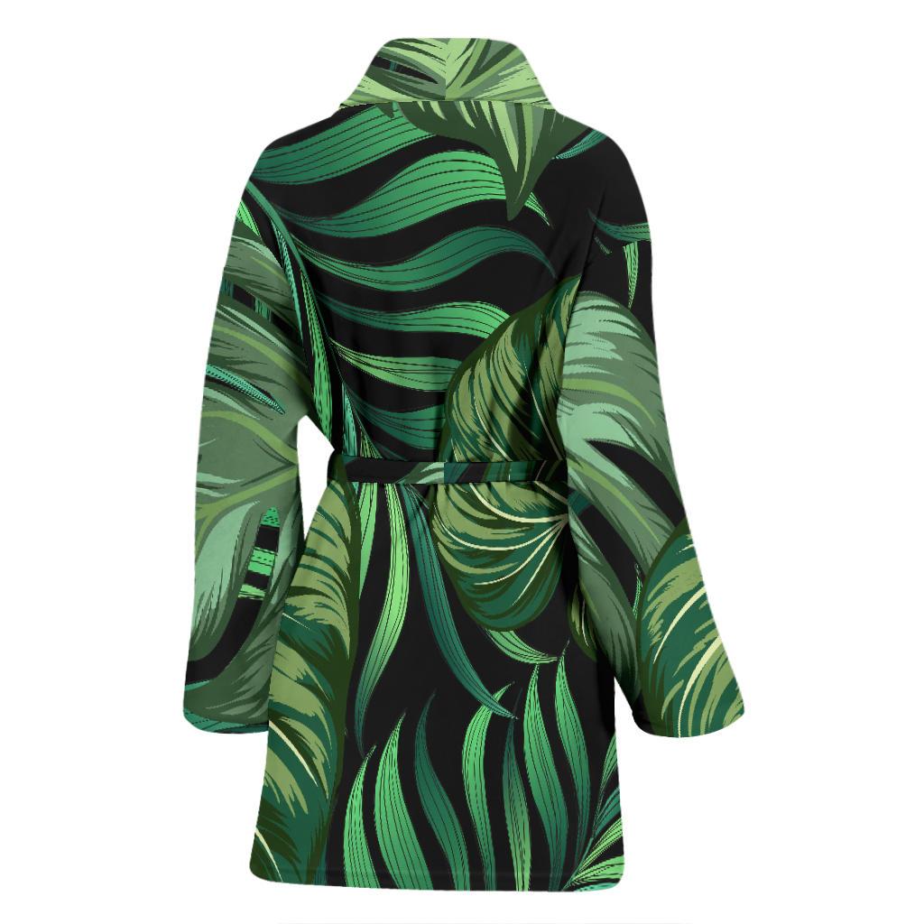 Green Fresh Tropical Palm Leaves Women Bath Robe-JTAMIGO.COM