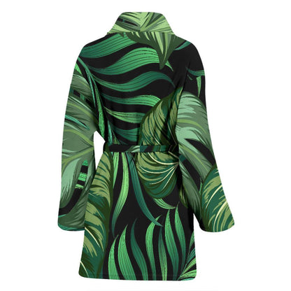 Green Fresh Tropical Palm Leaves Women Bath Robe-JTAMIGO.COM