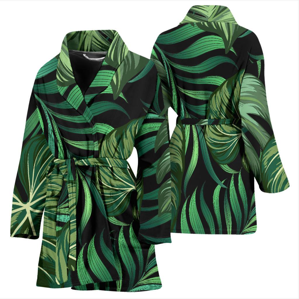 Green Fresh Tropical Palm Leaves Women Bath Robe-JTAMIGO.COM