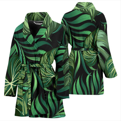 Green Fresh Tropical Palm Leaves Women Bath Robe-JTAMIGO.COM