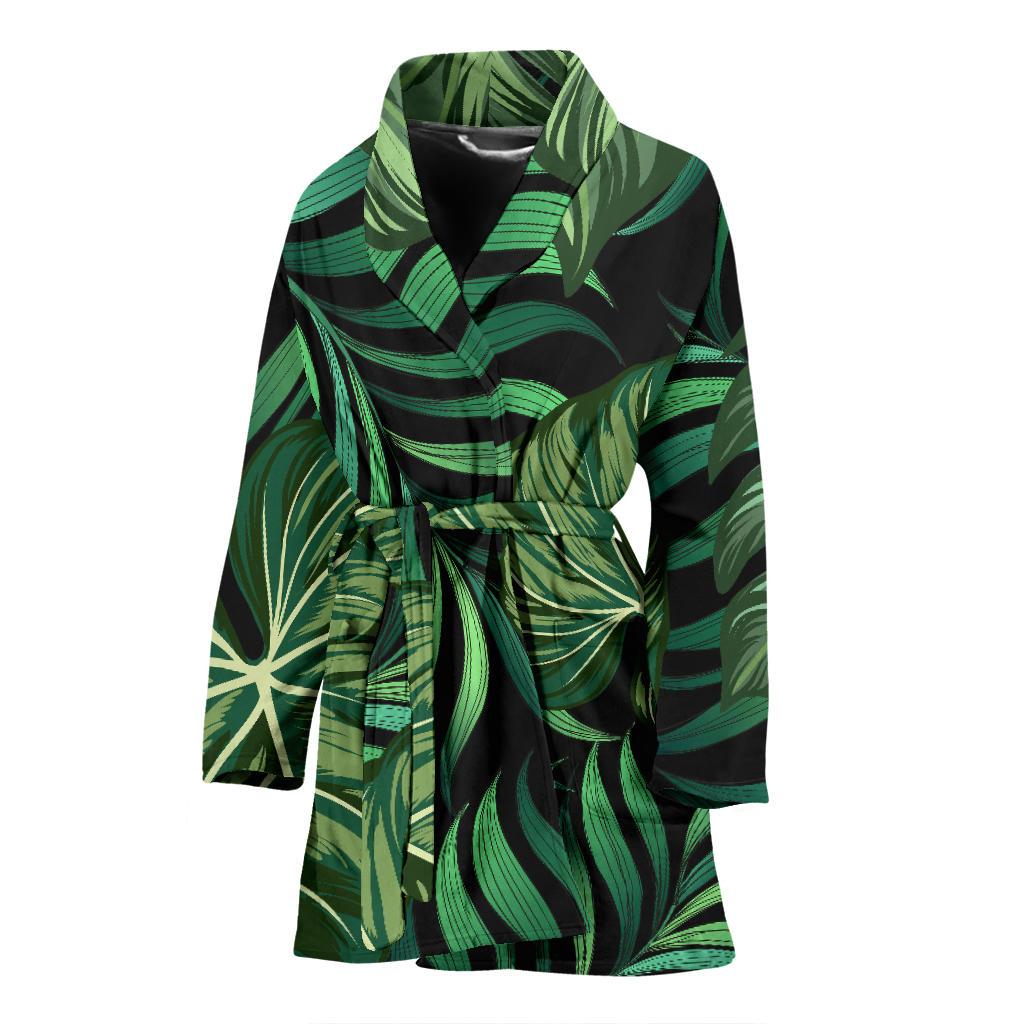 Green Fresh Tropical Palm Leaves Women Bath Robe-JTAMIGO.COM