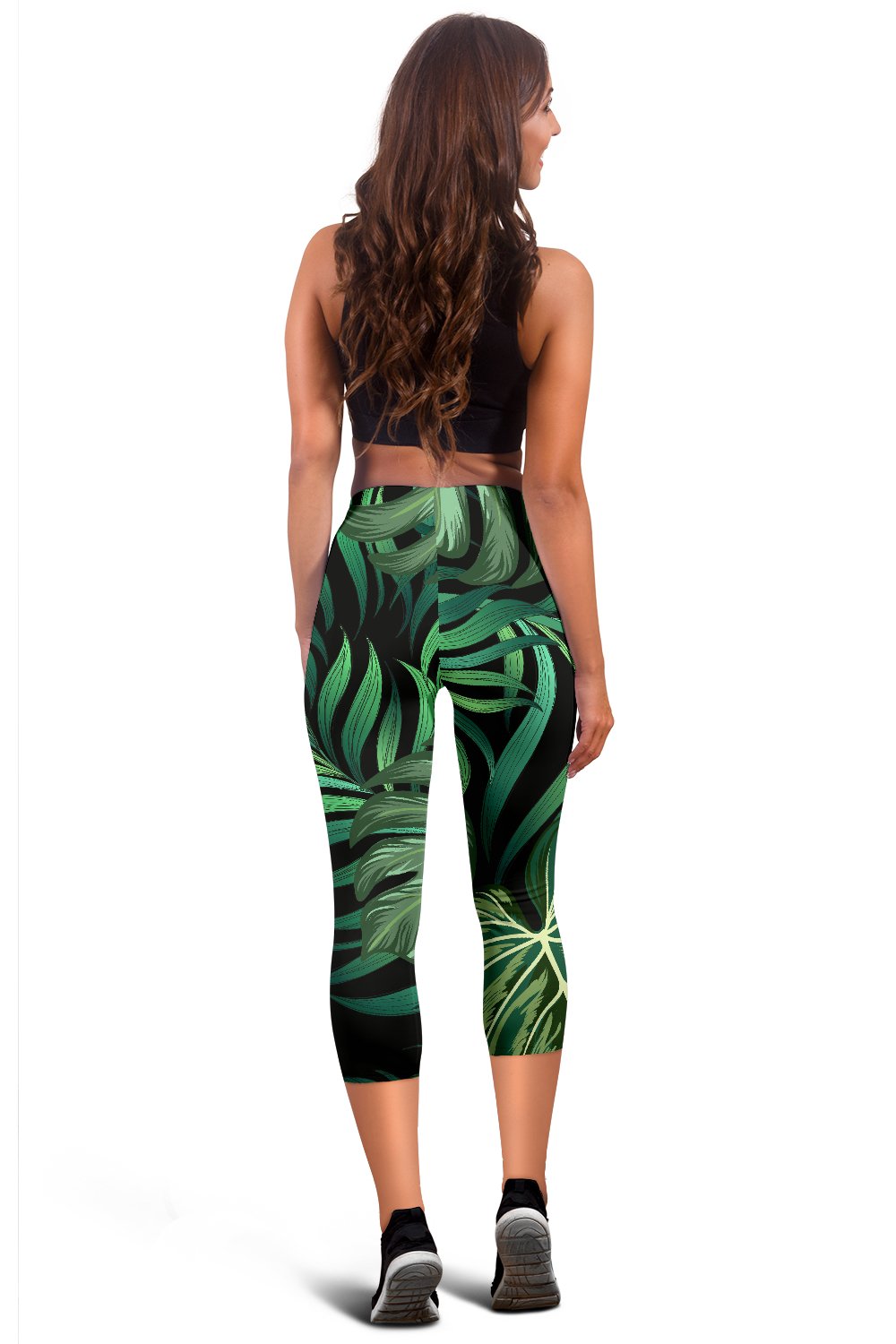 Green Fresh Tropical Palm Leaves Women Capris