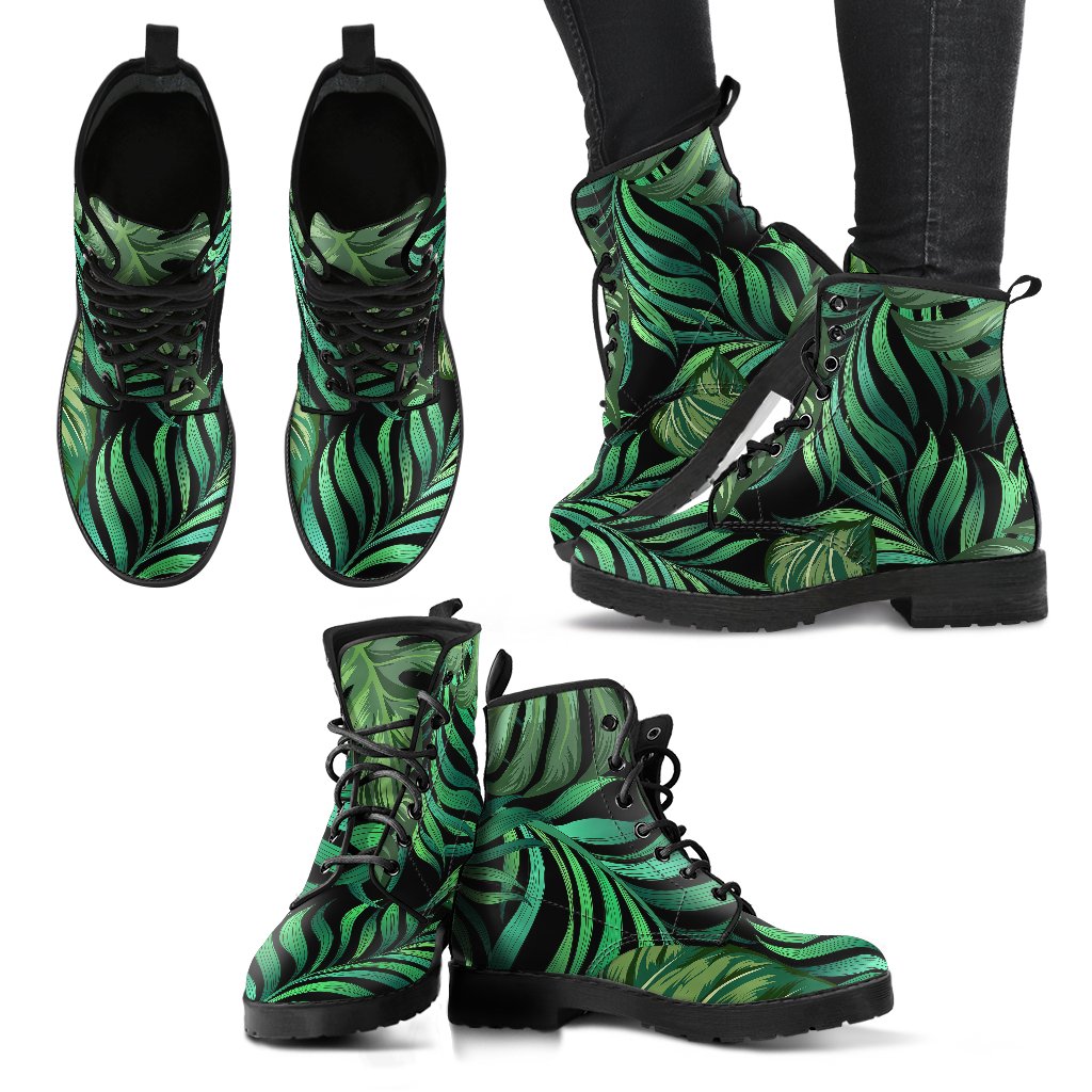Green Fresh Tropical Palm Leaves Women Leather Boots-JTAMIGO.COM