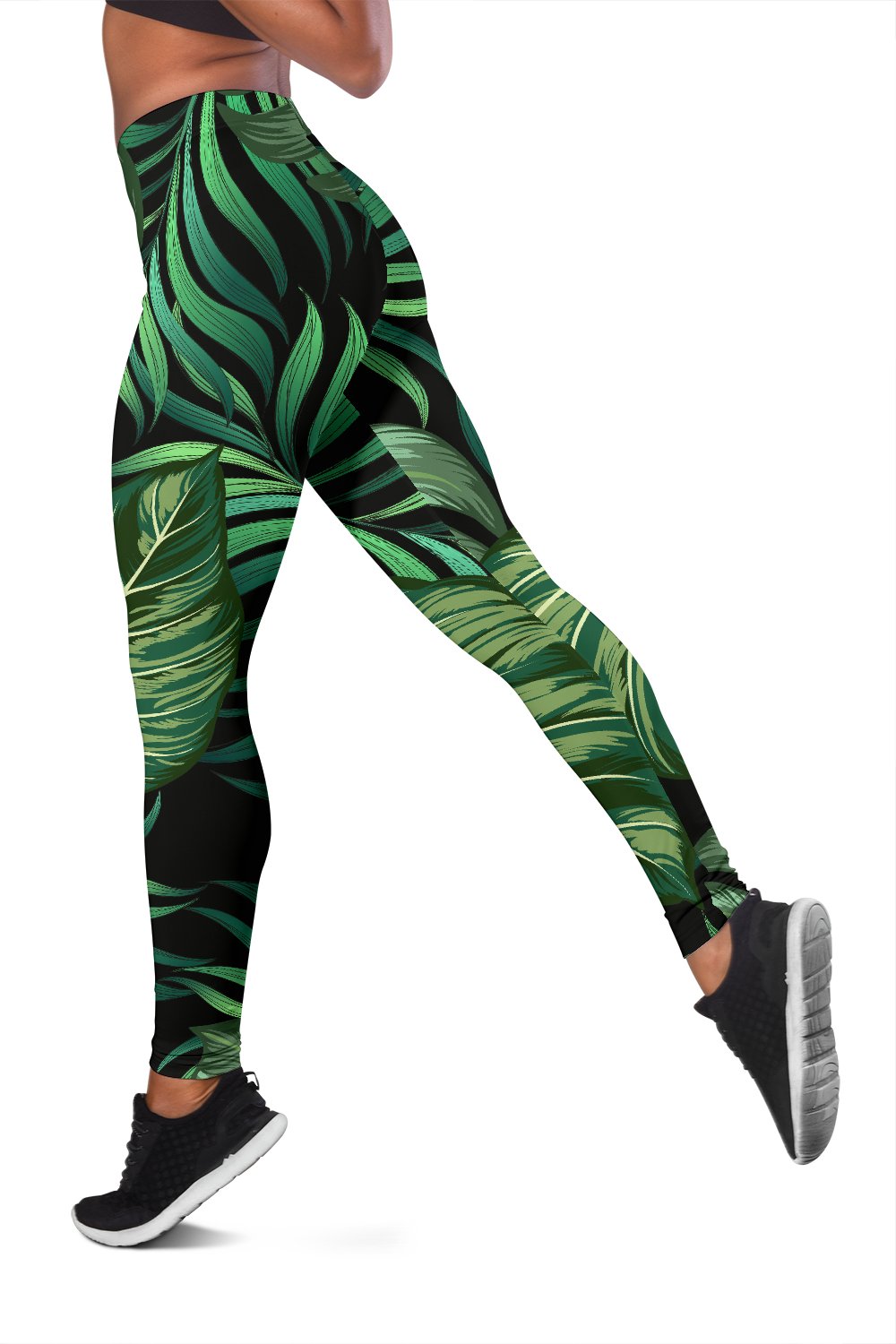 Green Fresh Tropical Palm Leaves Women Leggings