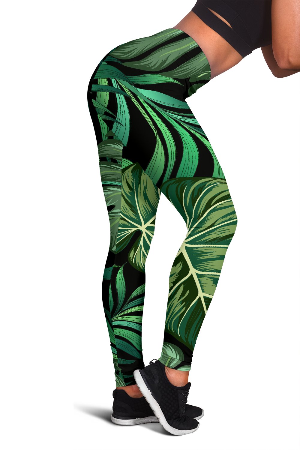 Green Fresh Tropical Palm Leaves Women Leggings