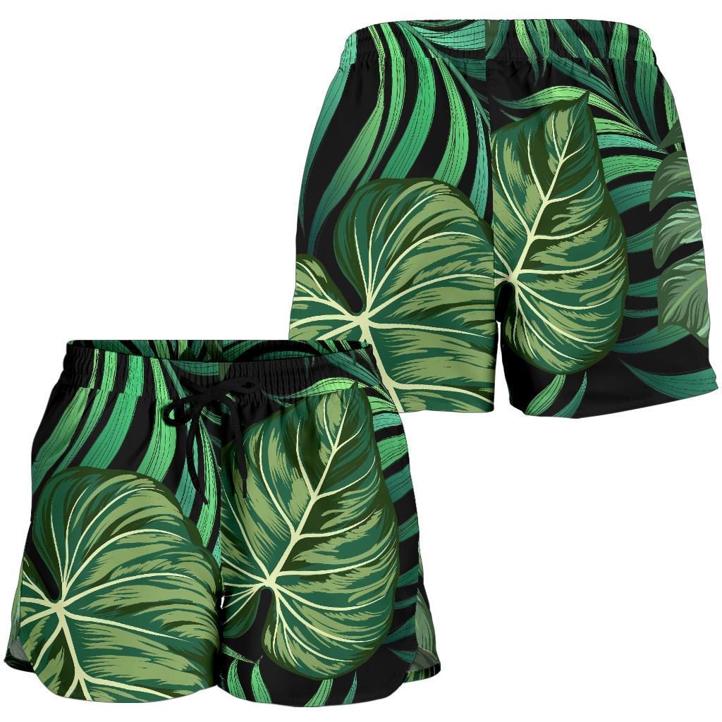 Green Fresh Tropical Palm Leaves Women Shorts-JTAMIGO.COM