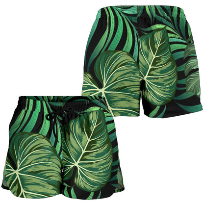 Green Fresh Tropical Palm Leaves Women Shorts-JTAMIGO.COM