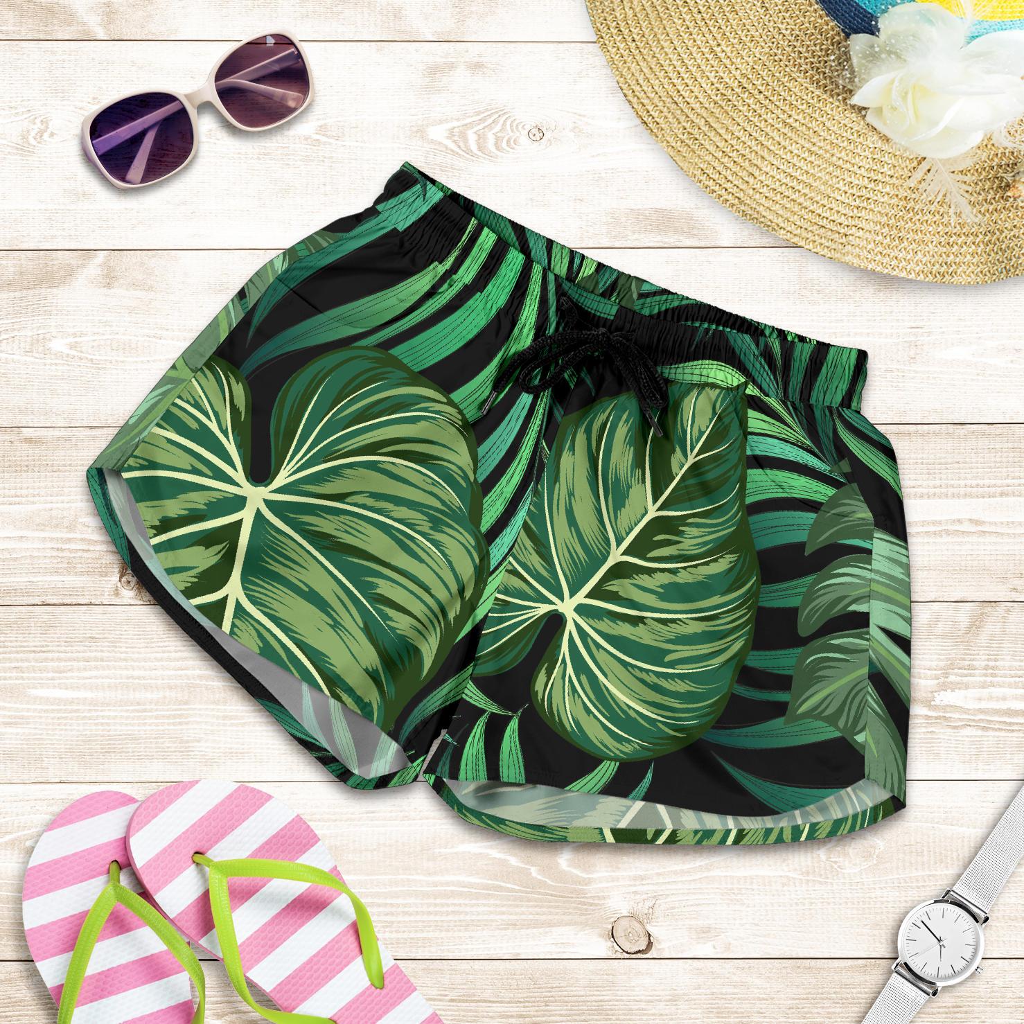 Green Fresh Tropical Palm Leaves Women Shorts-JTAMIGO.COM