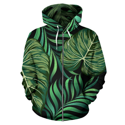 Green Fresh Tropical Palm Leaves Zip Up Hoodie