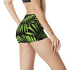 Green Neon Tropical Palm Leaves High Waisted Spandex Shorts-JTAMIGO.COM