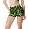 Green Neon Tropical Palm Leaves High Waisted Spandex Shorts-JTAMIGO.COM