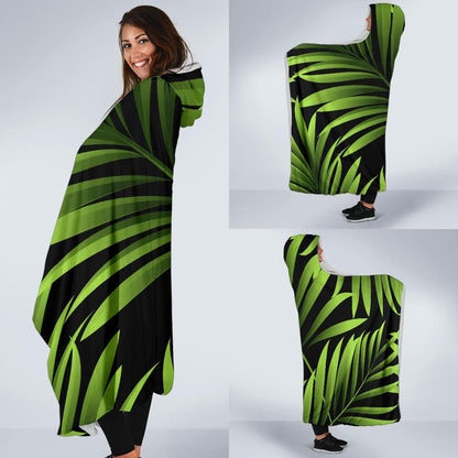 Green Neon Tropical Palm Leaves Hooded Blanket-JTAMIGO.COM