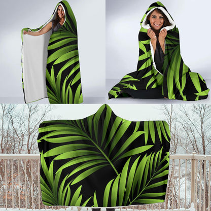 Green Neon Tropical Palm Leaves Hooded Blanket-JTAMIGO.COM