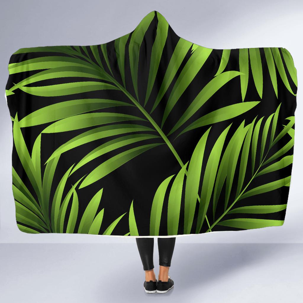 Green Neon Tropical Palm Leaves Hooded Blanket-JTAMIGO.COM