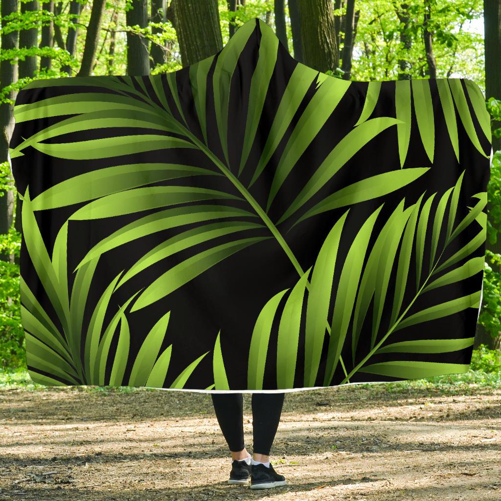 Green Neon Tropical Palm Leaves Hooded Blanket-JTAMIGO.COM