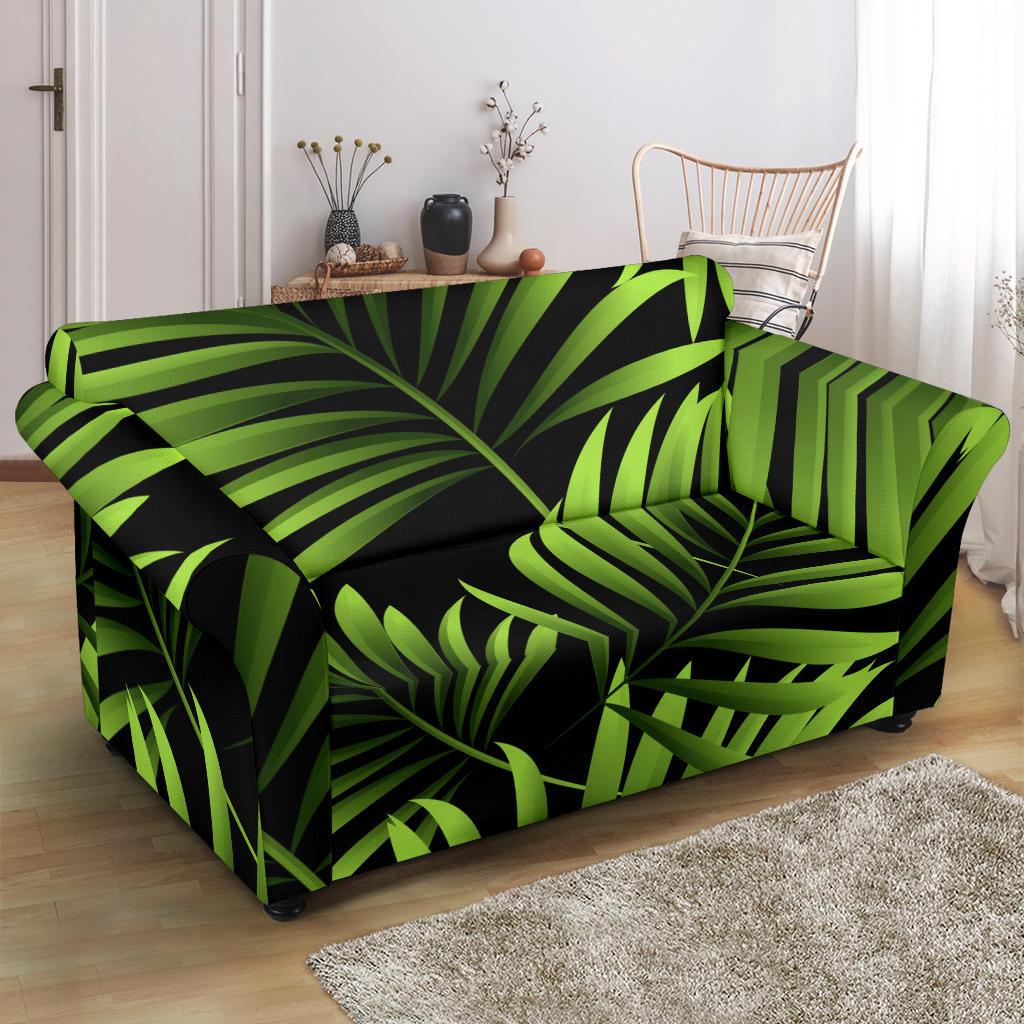Green Neon Tropical Palm Leaves Loveseat Slipcover-JTAMIGO.COM