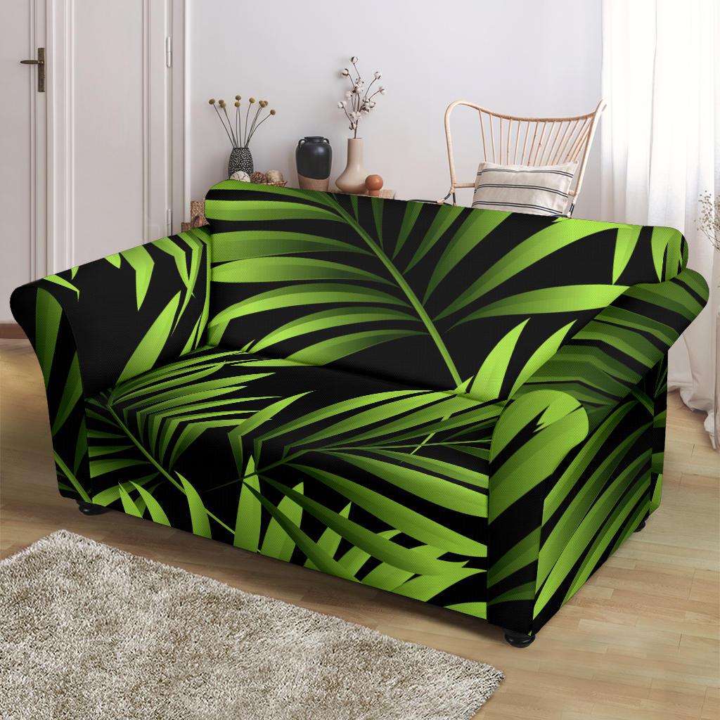 Green Neon Tropical Palm Leaves Loveseat Slipcover-JTAMIGO.COM