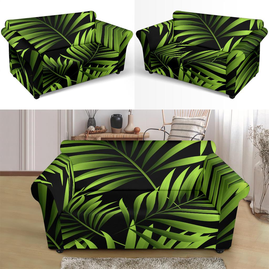 Green Neon Tropical Palm Leaves Loveseat Slipcover-JTAMIGO.COM
