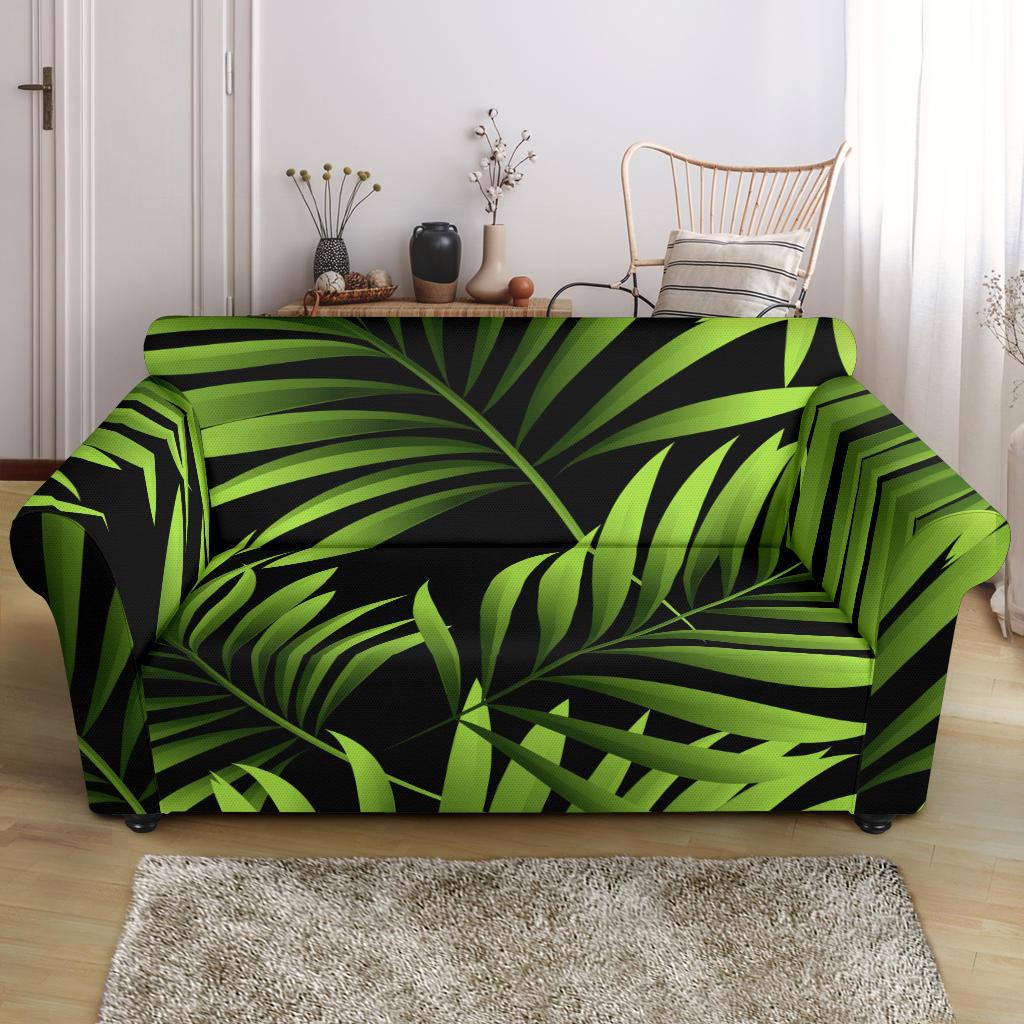 Green Neon Tropical Palm Leaves Loveseat Slipcover-JTAMIGO.COM